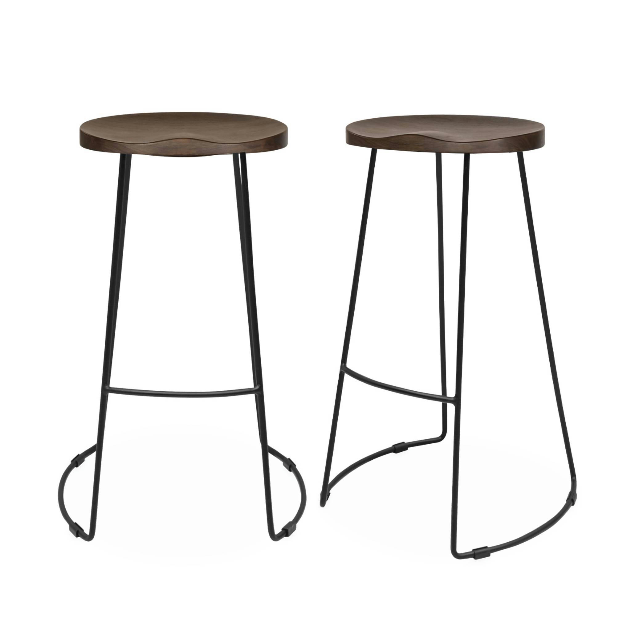 JAYA - 2 tabourets de bar manguier teinté noyer, 75cm