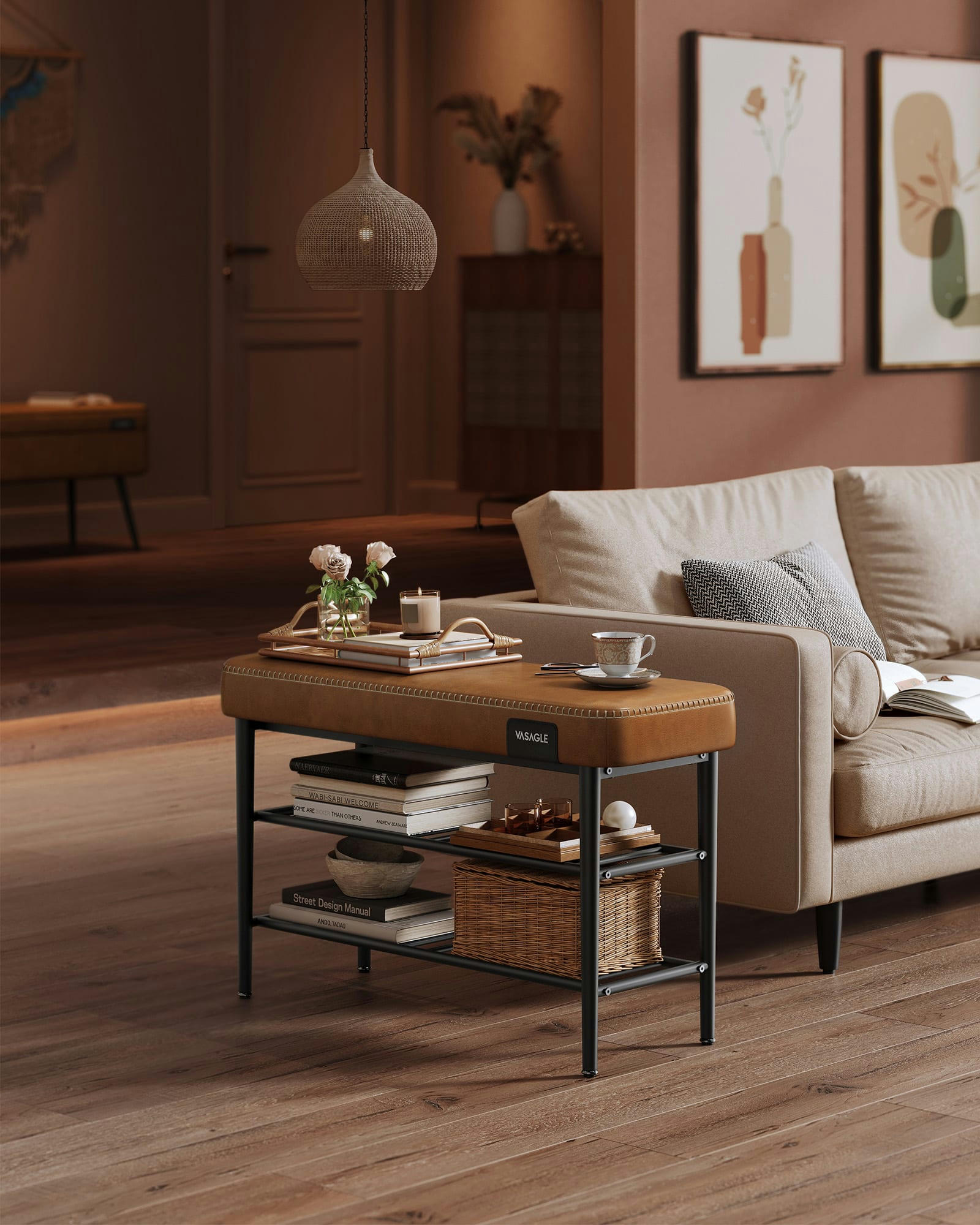 - Banc à chaussures acier mousse de haute résilience 25d marron caramel