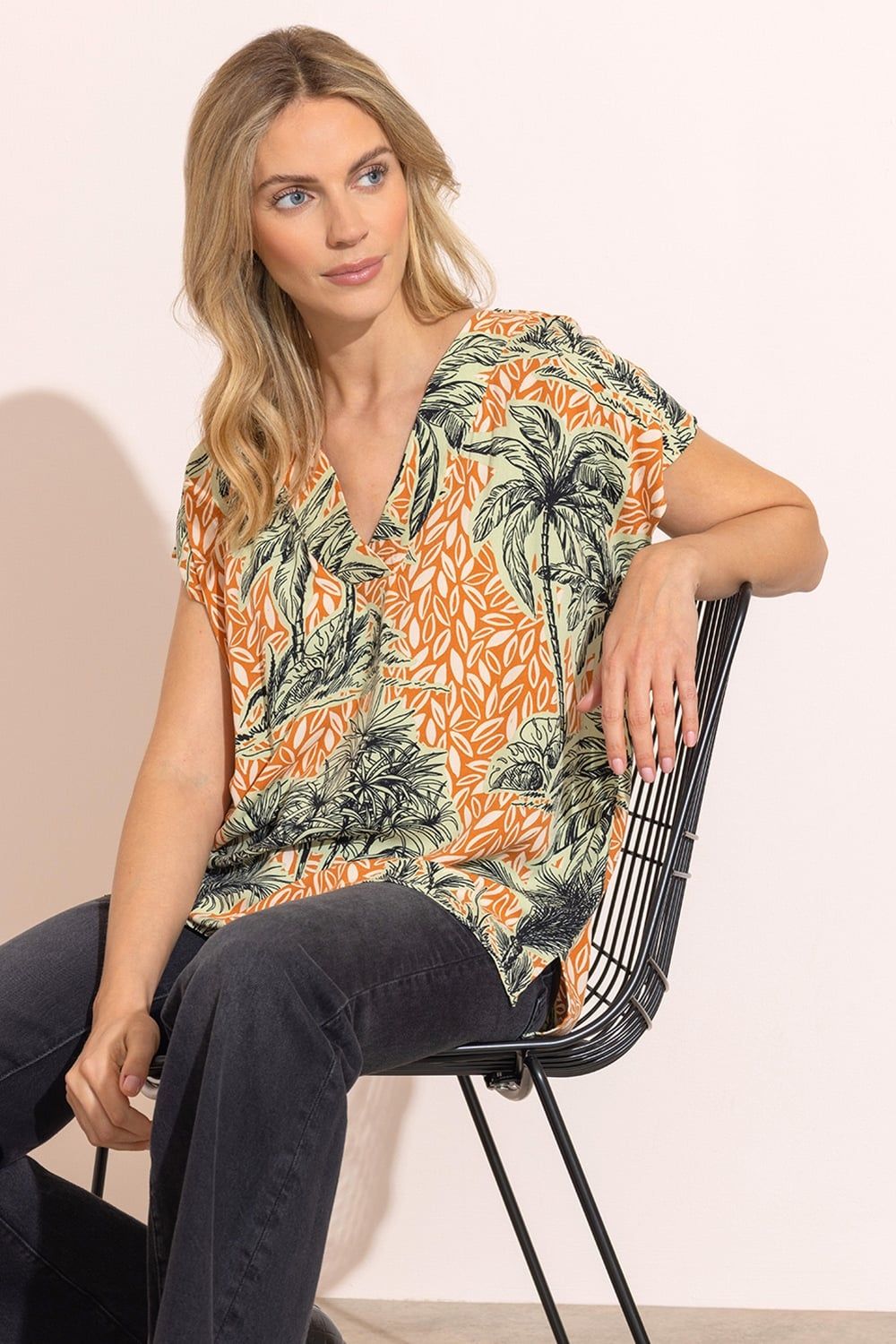 Klass. Palm Tree Printed Loose Top