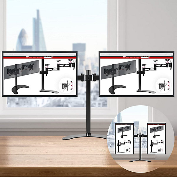 DM15D2 Support 2 écrans PC sur socle pour bureau Bras de moniteurs Rotatif Inclinable Pivotant Compatible VESA 75 100 Duronic