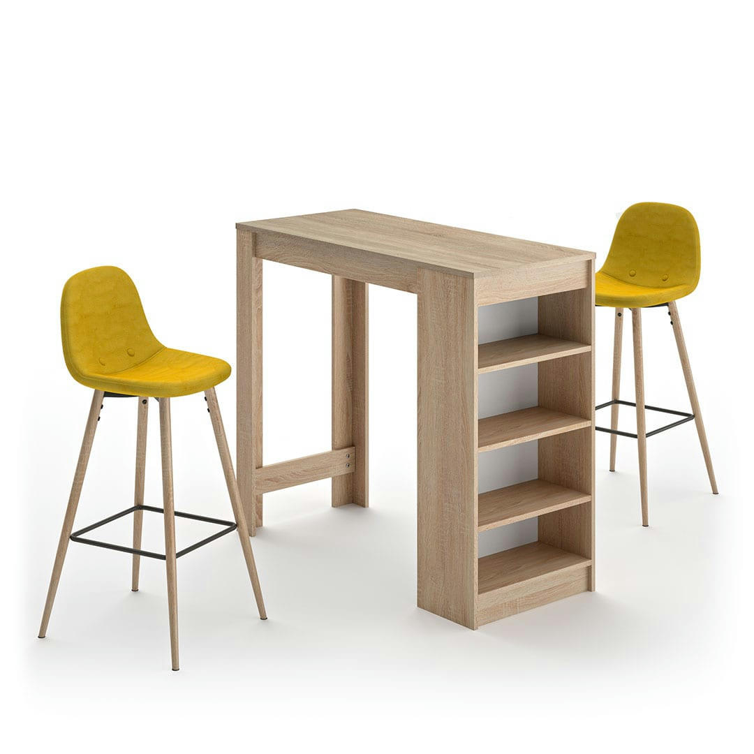 COCOON - Table bar effet bois chêne naturel - jaune