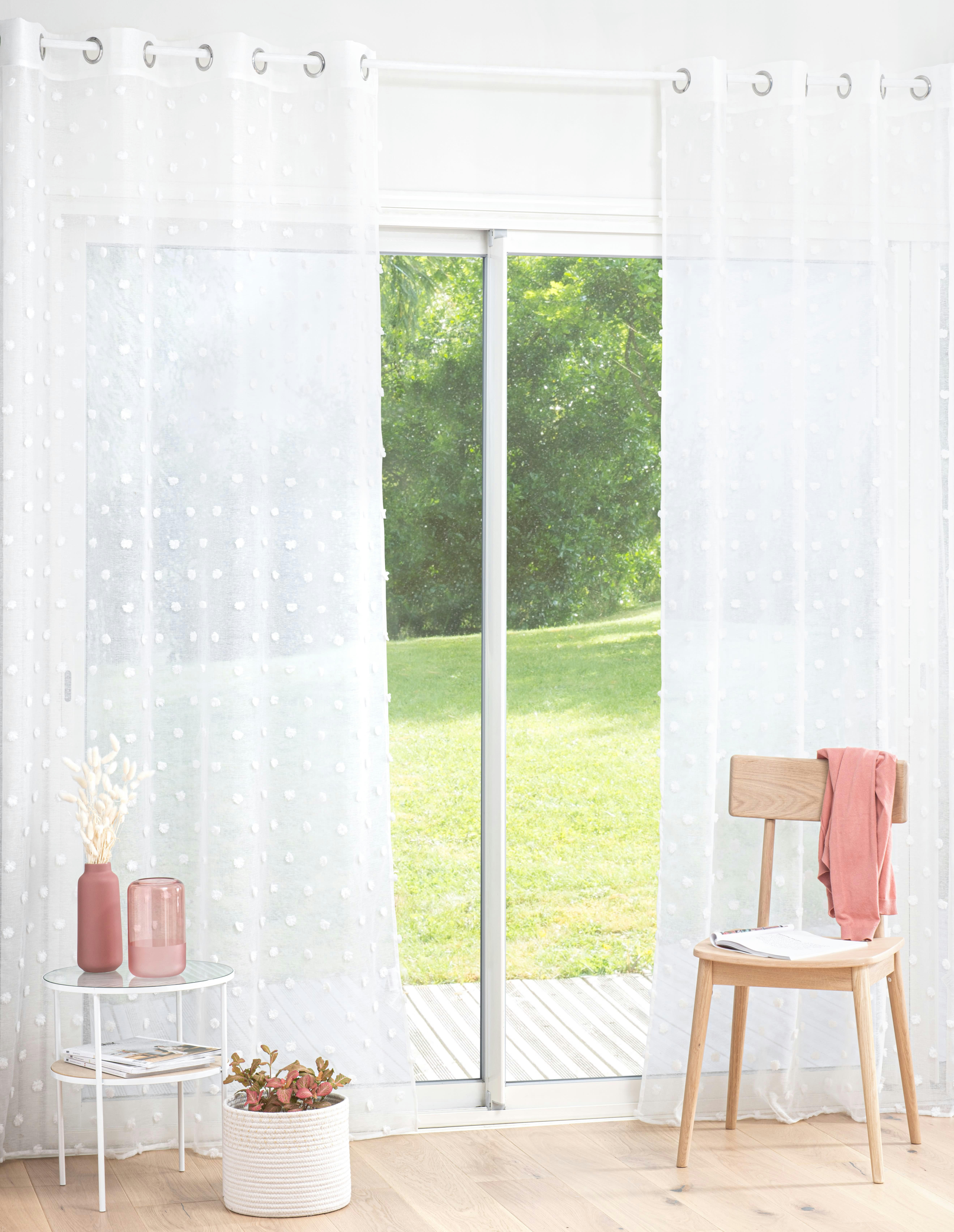 HELOISE - Voilage à oeillets blanche avec pompons à l