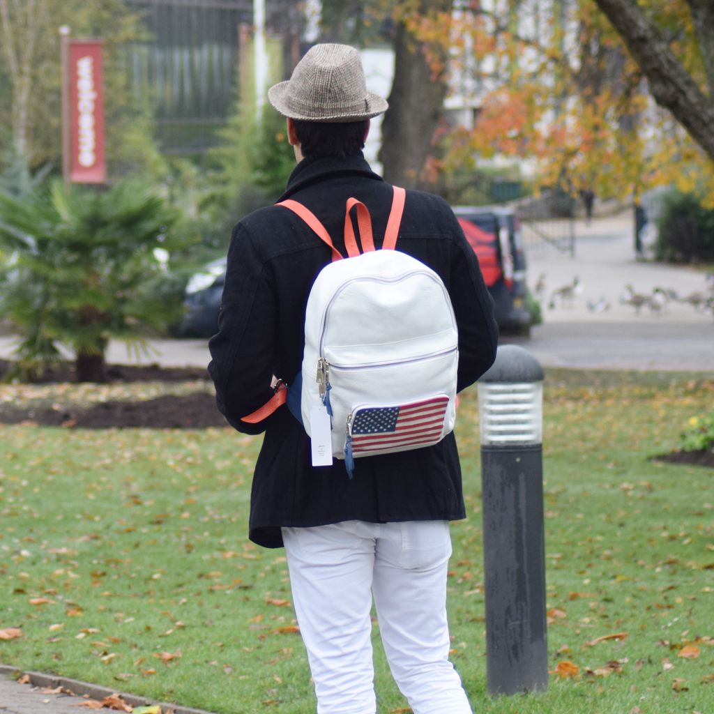 Assots London WASHINGTON' White Designer Full Grain Leather Laptop Backpack