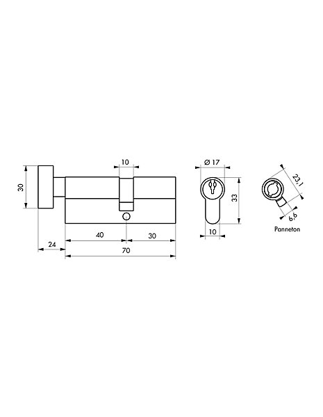 Cylindre de serrure à bouton HG5, anti-arrachement, 30Bx30mm, nickelé, 3 clés - THIRARD