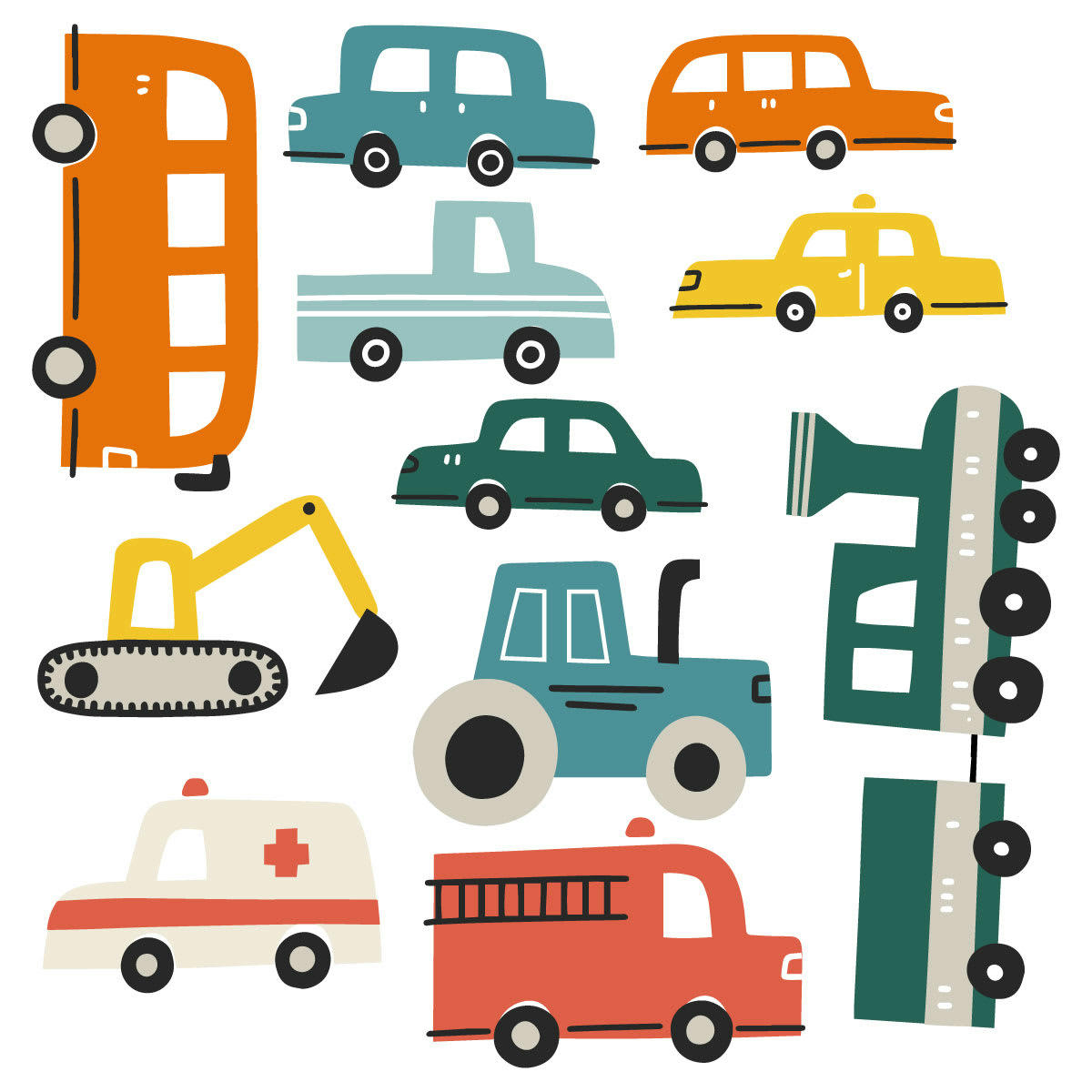 CARS - Stickers mureaux en vinyle  petites voitures multicolores