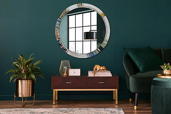 Miroir Cercle Ovale Motif Grand Wallfluent fi90 cm Vitrail Salle de Bain Scandinave