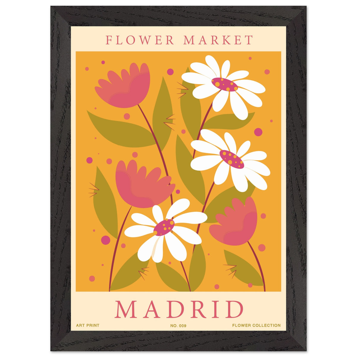 Artfulprints Poster met Lijst Flower market - Madrid  - A4 21x29.7 cm - Oranje