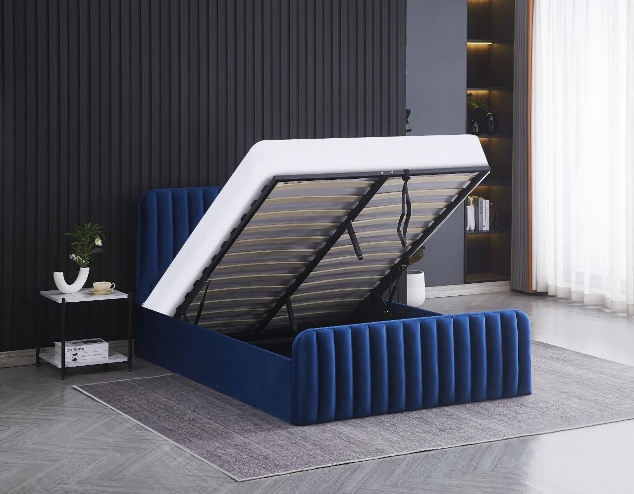 KOSY KOALA Ottoman Gas Lift Storage Bed 4ft6 Double Blue Velvet Bedroom Furniture