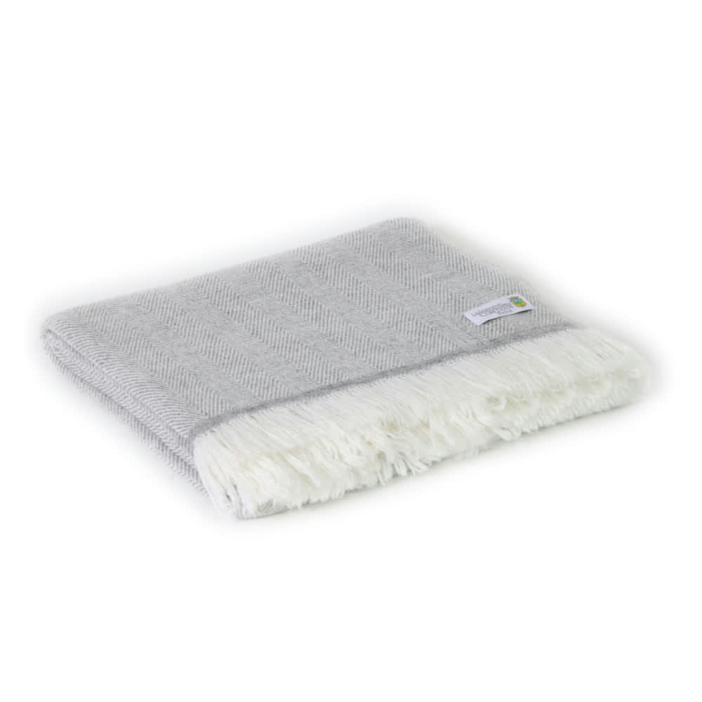 GRIS SOURIS - Plaid cachemire et laine grands chevrons gris souris 130 x 230 cm