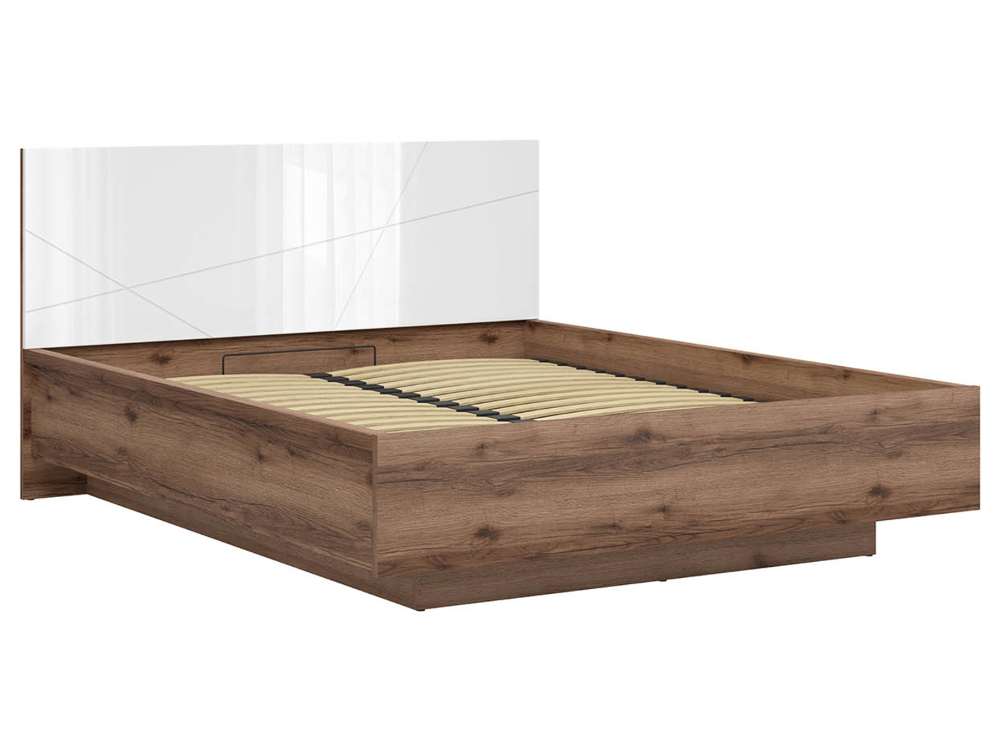 Łóżko Forn 160x200 ze stelażem i pojemnikiem dąb delano ciemny/biały