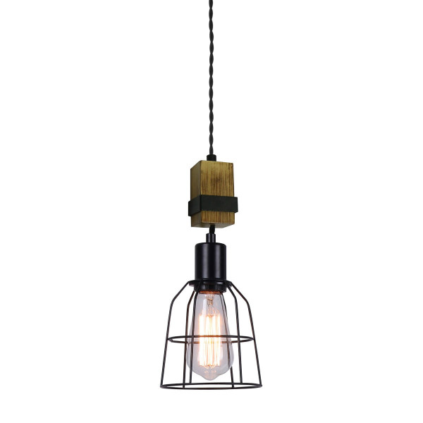 Lampa wisząca czarna-ciemne drewno Ponte 1xE27x60W wym: 180x14x14 cm Italux