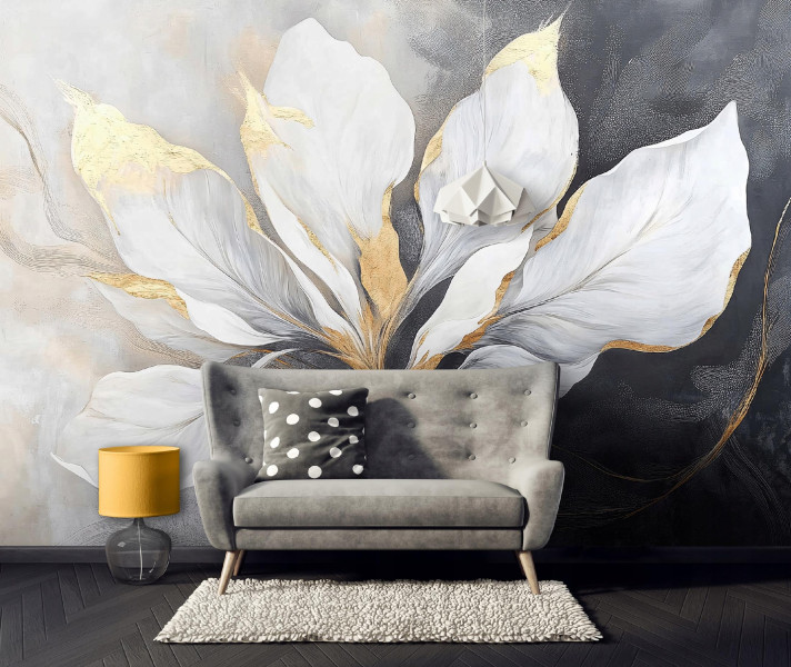 Fototapeta Liście Beton Złoty Loft Sypialnia Salon Tapeta Flizelina 250X175