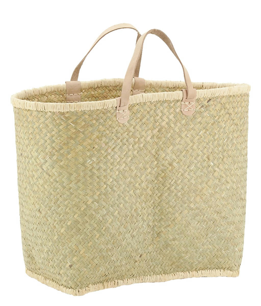 - Cabas en palmier naturel tressé avec poignées cuir