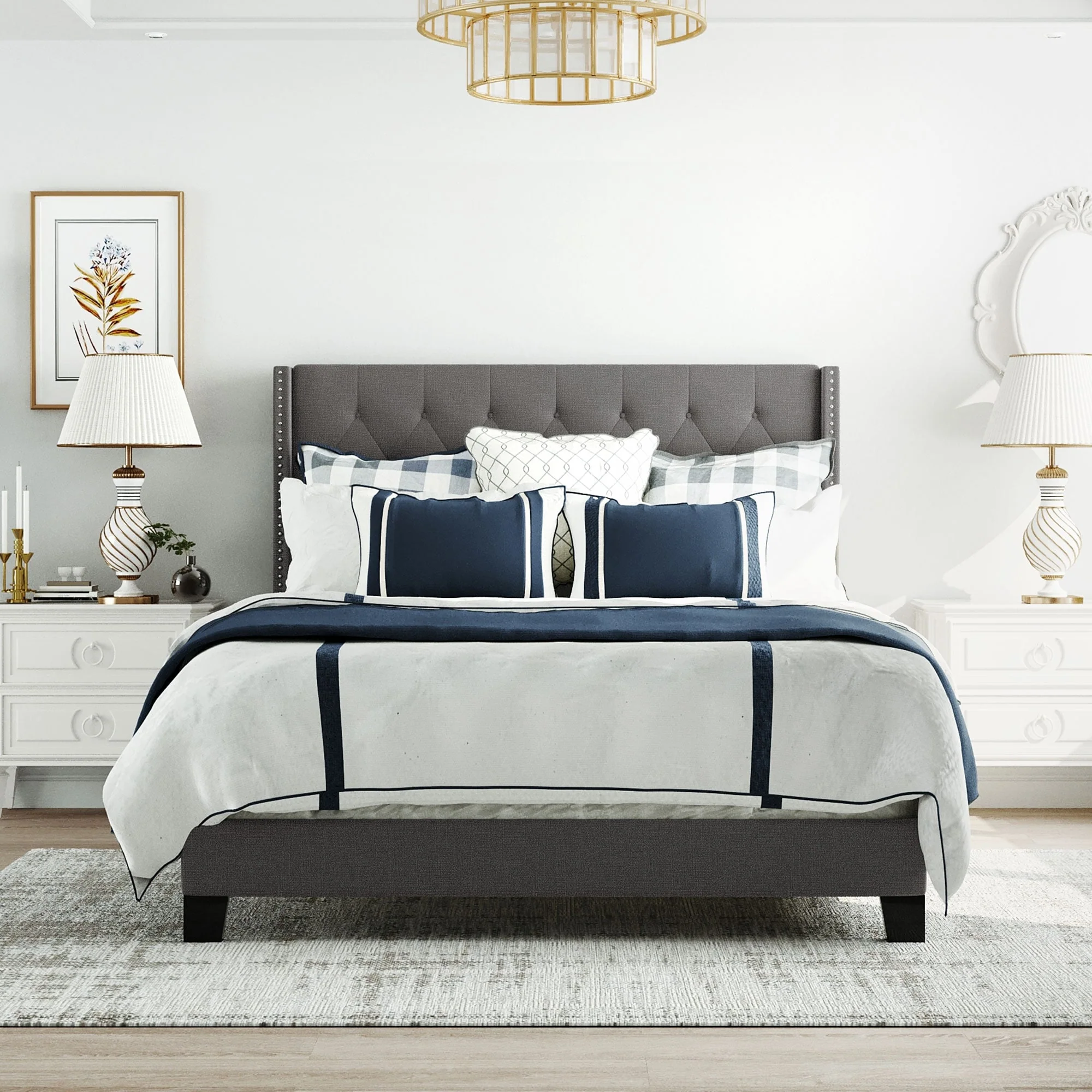 Upholstered Platform Bed with Classic Headboard