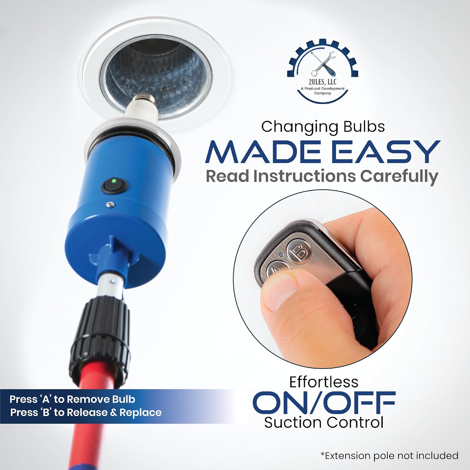 Light Bulb Changer for High Ceilings - Vacuum Operated High Ceiling Light Bulb Changer Tool, Remote-Controlled Bulb Changing Kit (Pole not Included)
