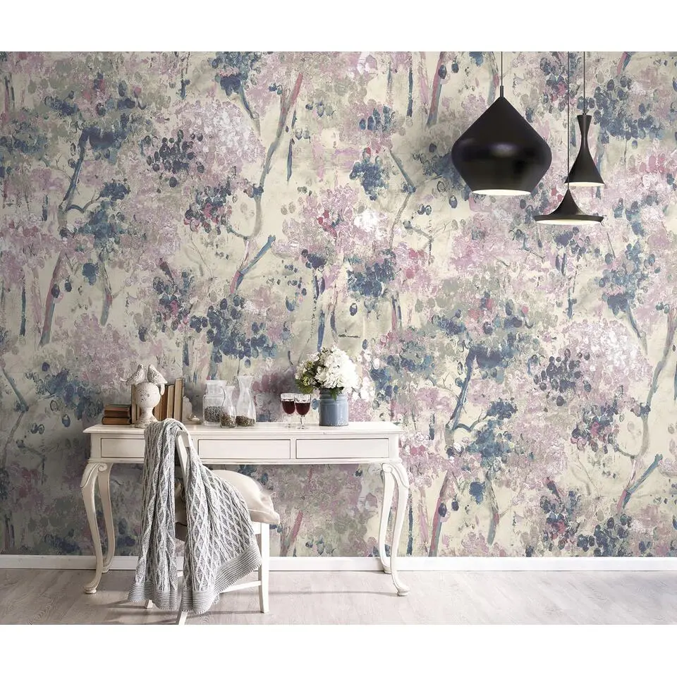 Sanders & Sanders fotobehang bloemmotief roze en groen - 424 x 280 cm