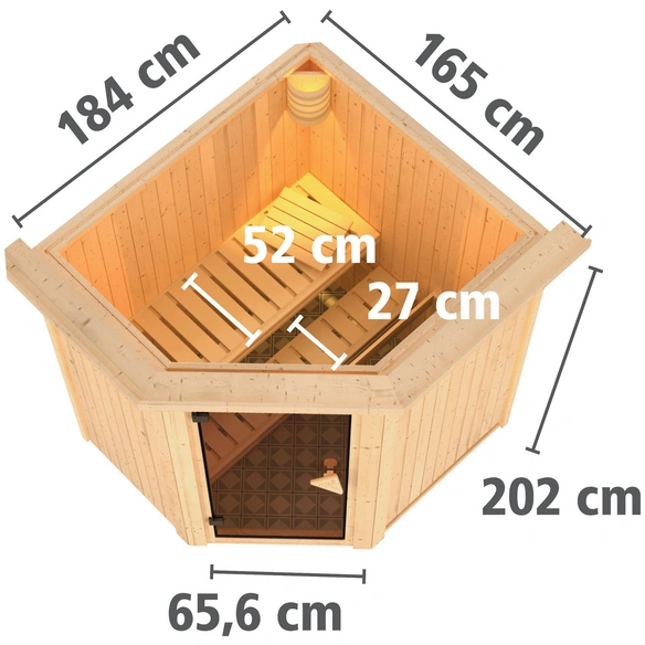 Sauna »Narva«, inkl. 9 kW Bio-Kombi-Saunaofen mit externer Steuerung, für 3 Personen