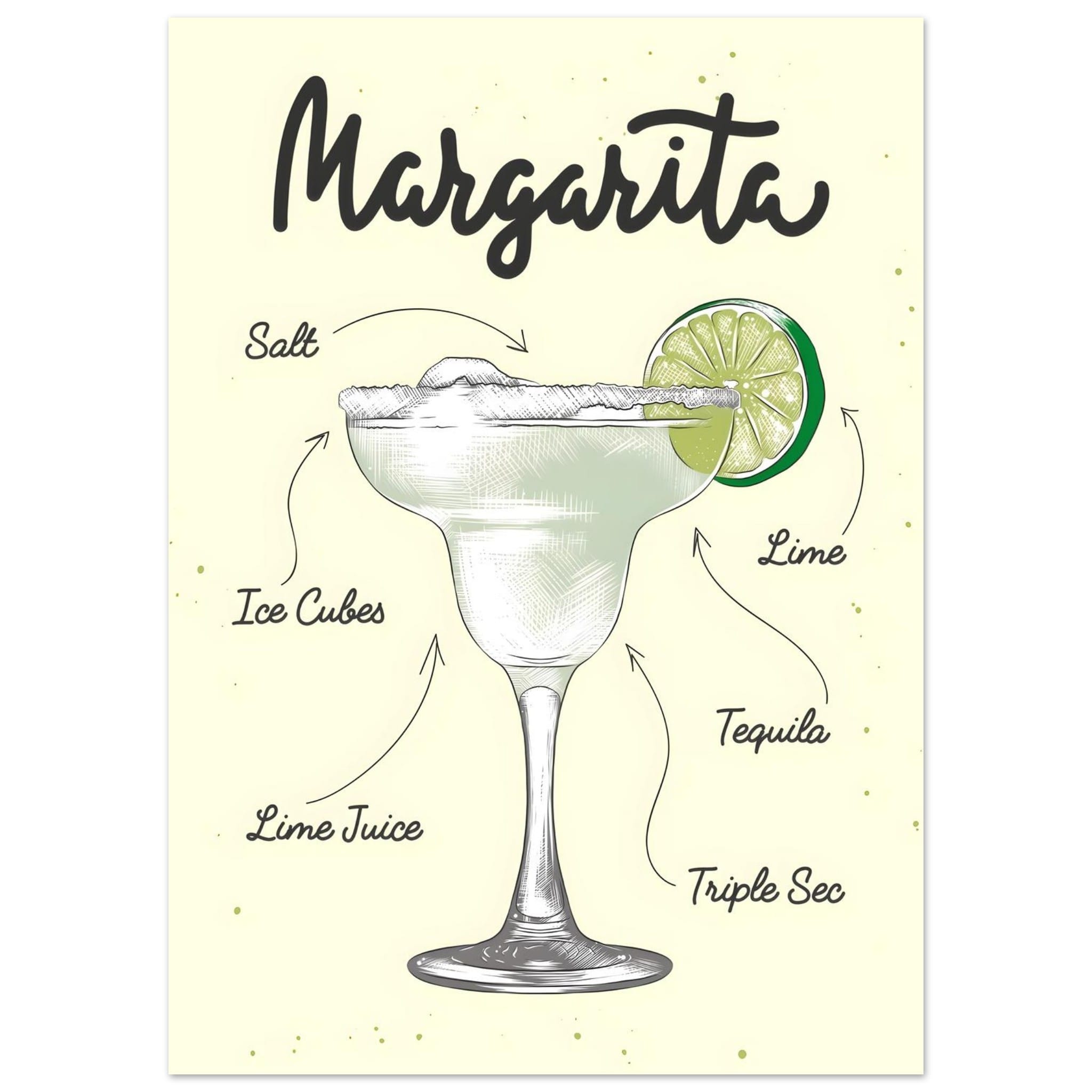 Artfulprints Margarita cocktail – Illustratie  poster 50x70 cm