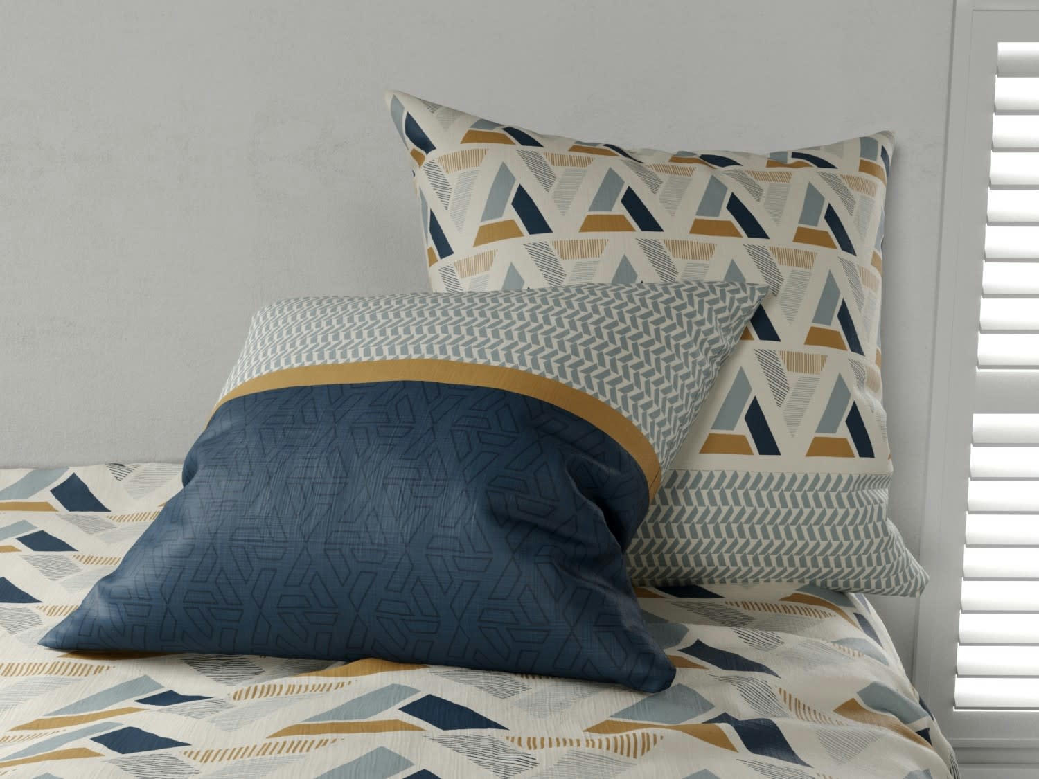 ARCANE - Parure housse de couette coton bleu 220x240 cm