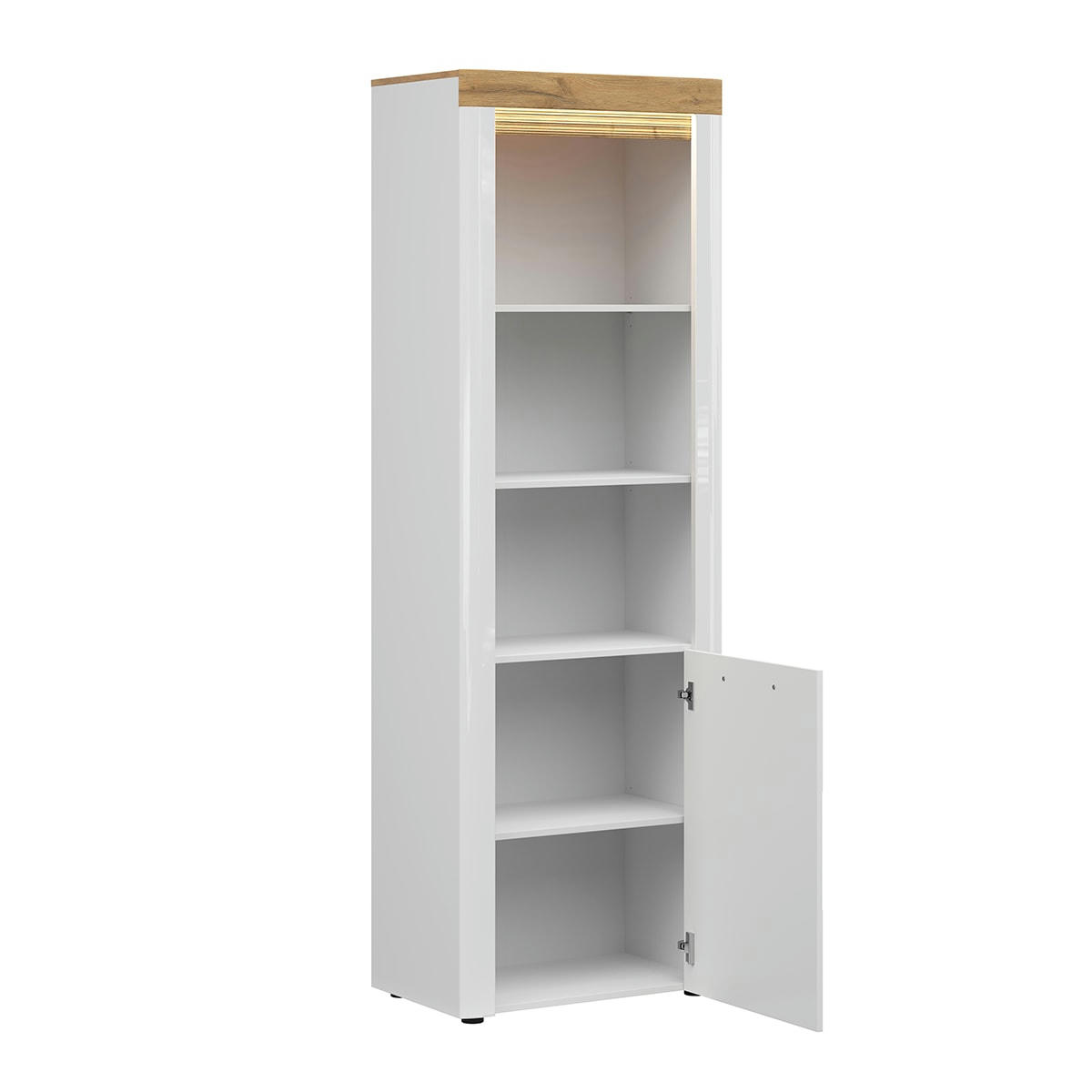 - Bibliothèque 1 porte avec LED mdf et stratifiés blanc et naturel