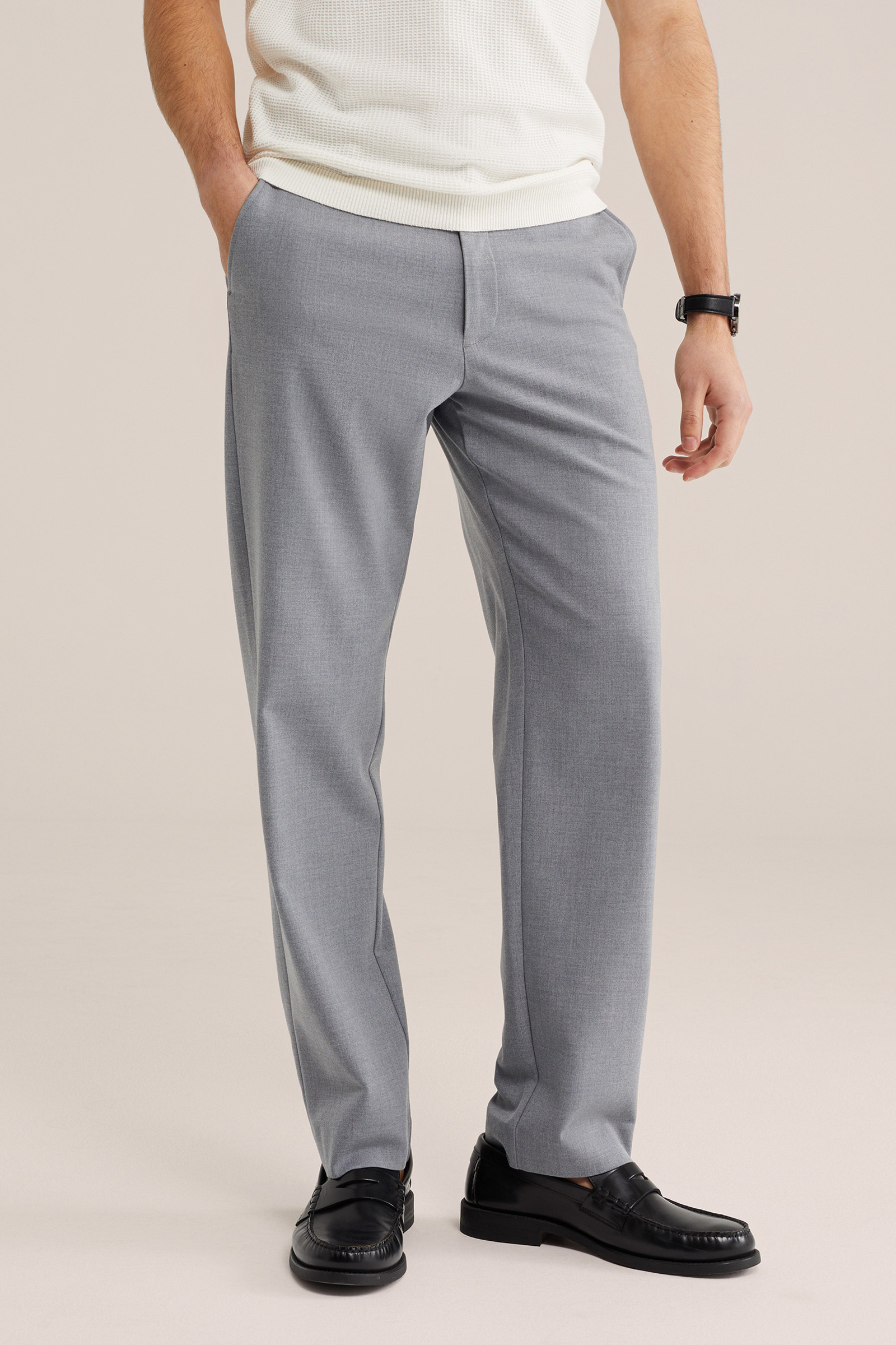 Heren regular fit flanellen broek met elastieke tailleband