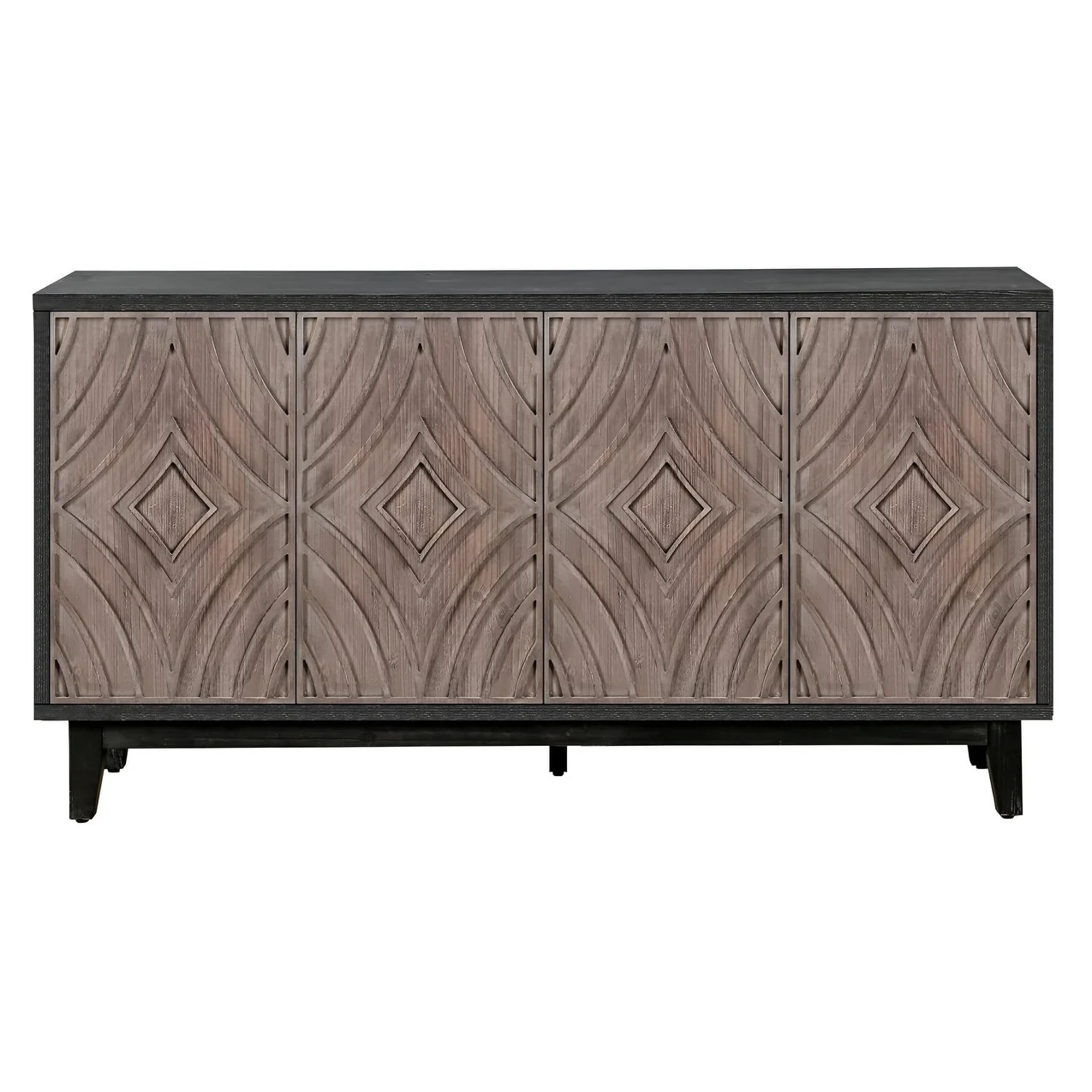 HomeRoots 60 Charcoal and Brown Distressed Wood Sideboard with Four Doors - 60' X '32.28' X '15.6