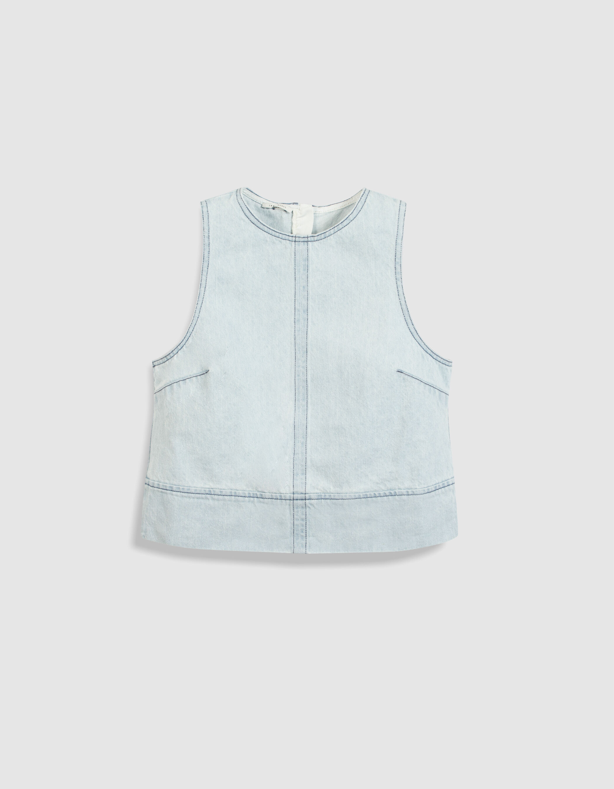 Top en jean bleu délavé sans manches zip dos Femme