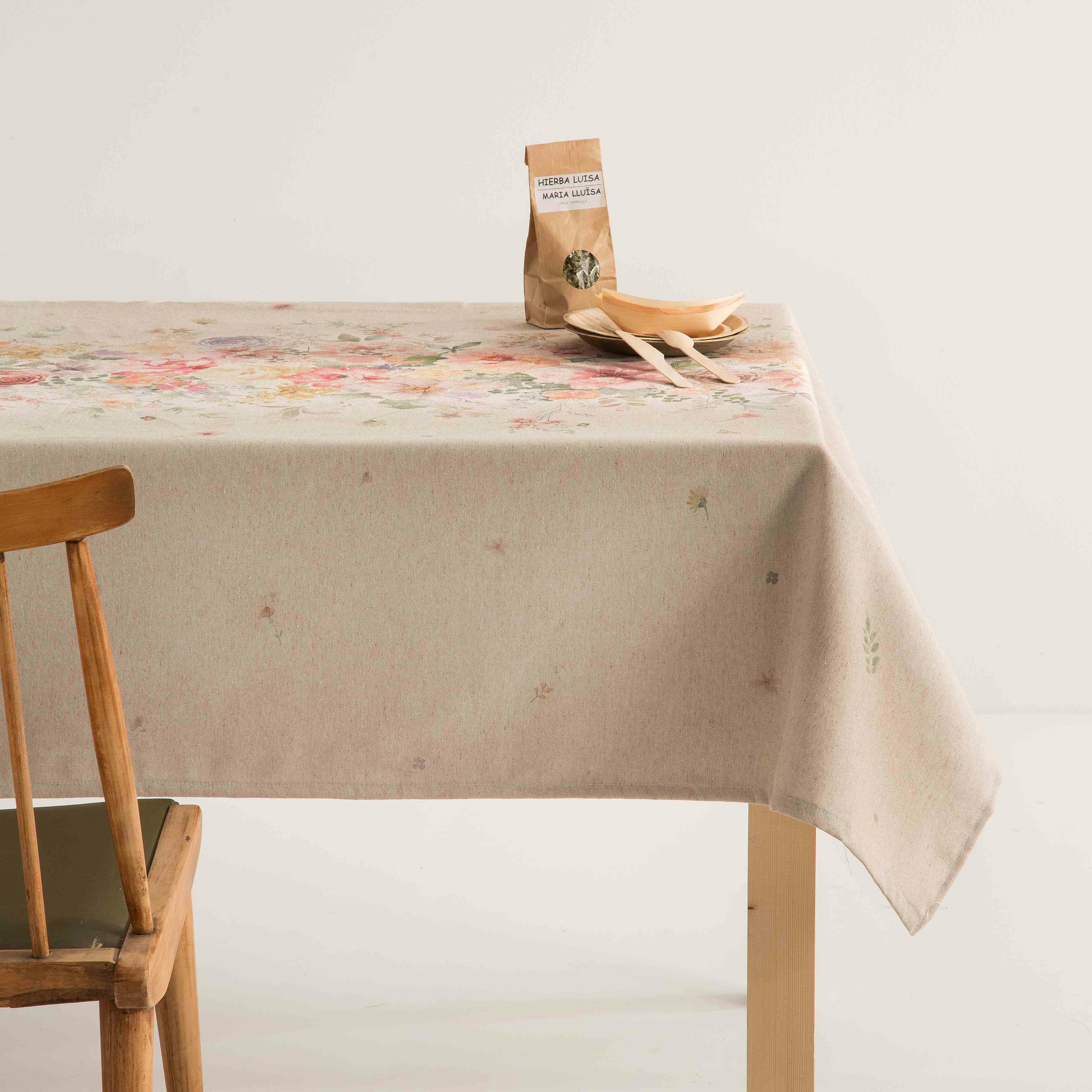 WALTER - Nappe en lin imprimée taupe avec traitement anti-taches 140x100 cm