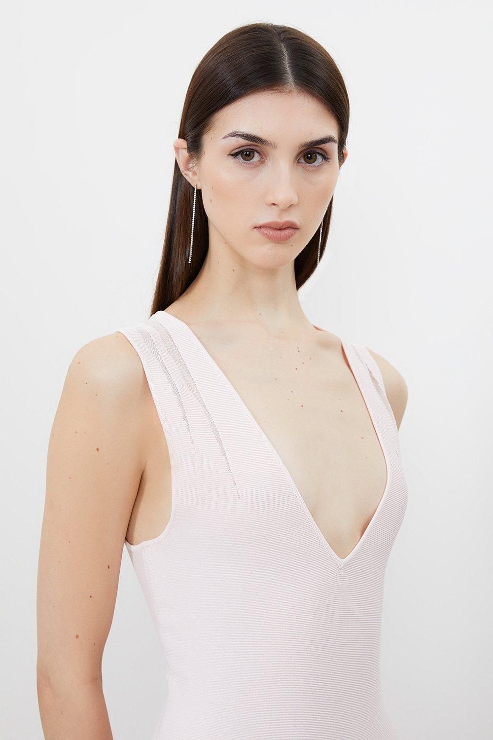 KarenMillen Petite Viscose Blend Sheer Skirt Maxi Knit Dress