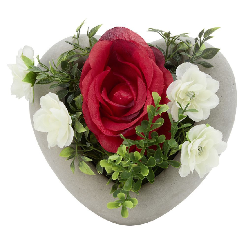 Fleurs artificielles rose dans pot décor coeur H12 cm violet