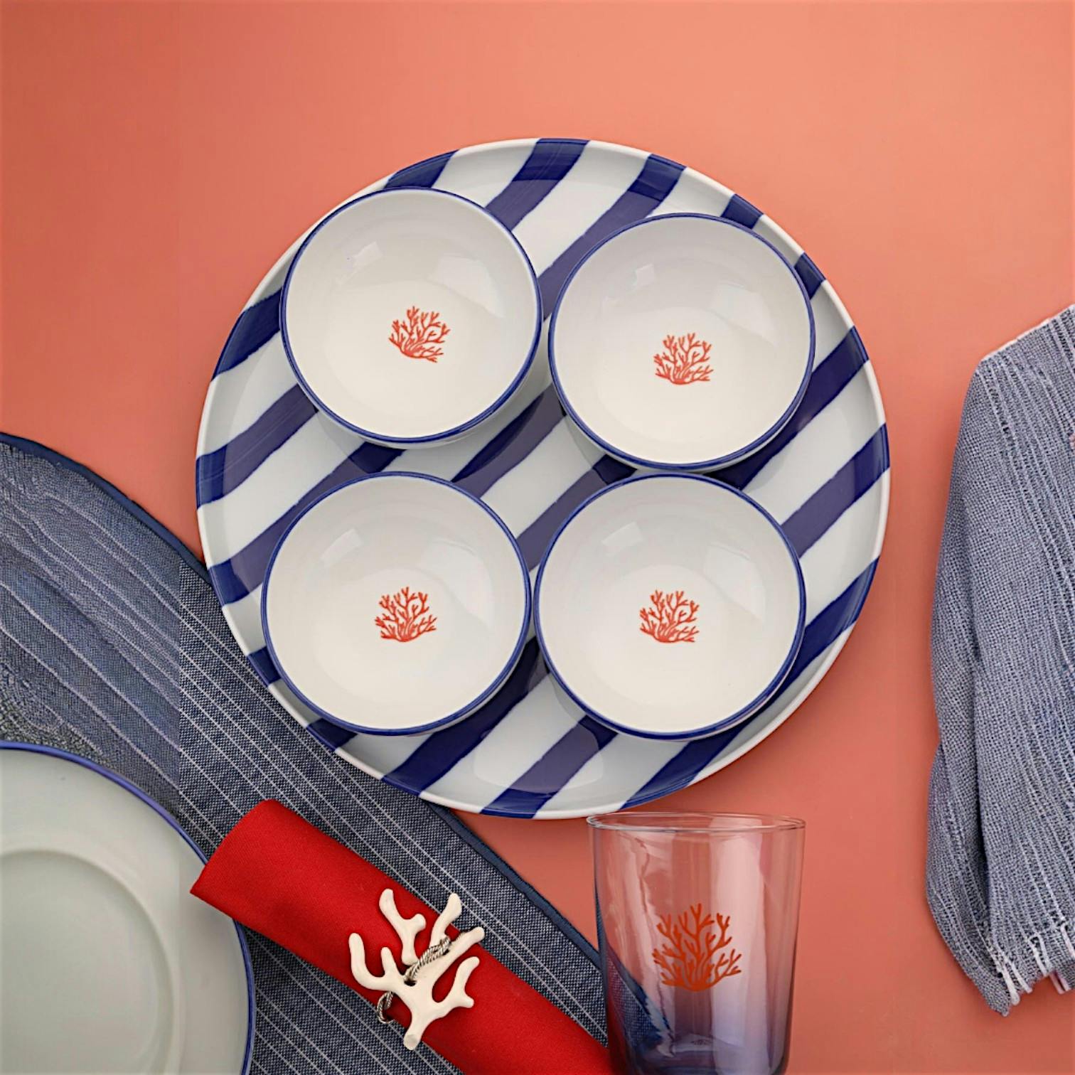 Bol à sauce motif corail en porcelaine (lot de 4) ELDA