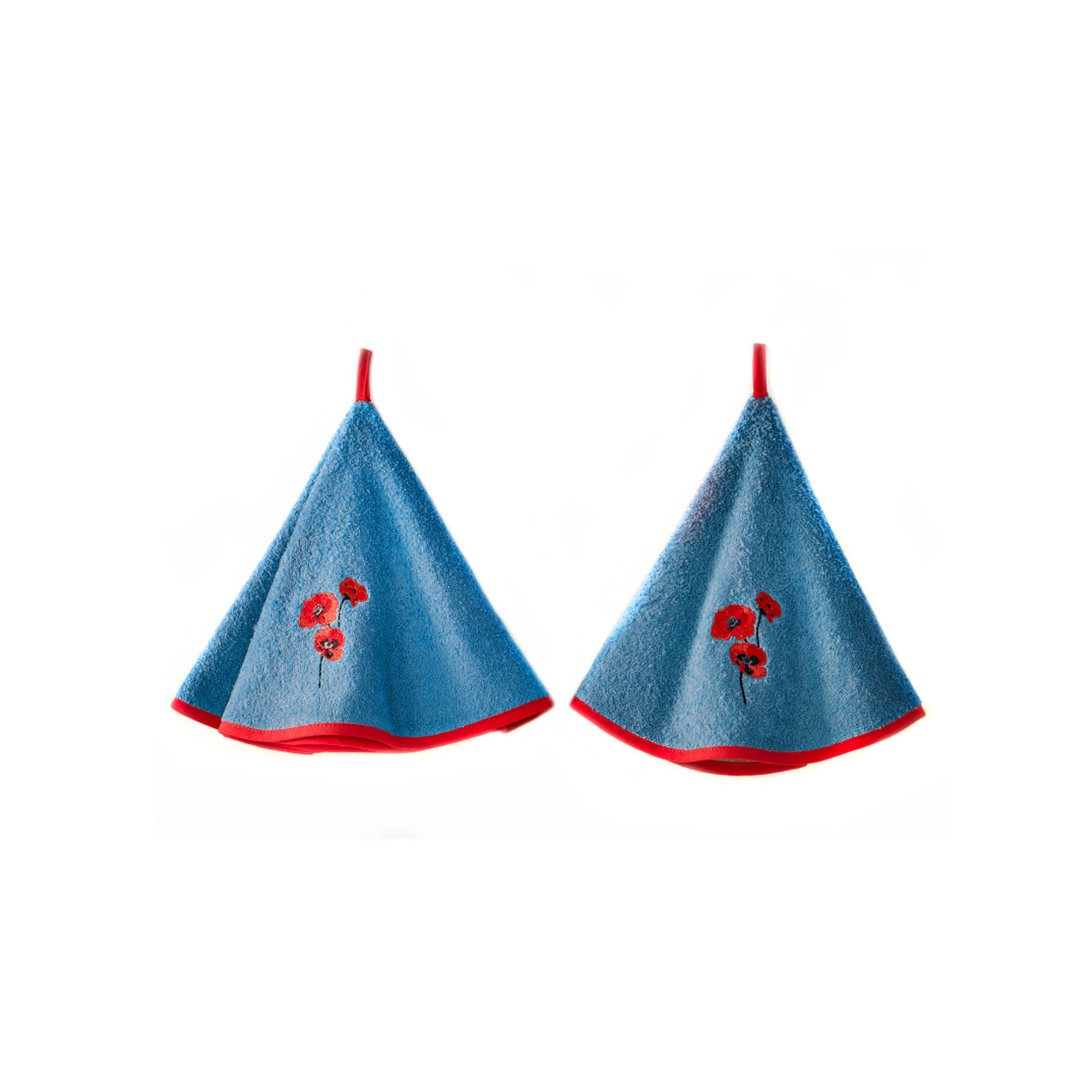 Torchons rond éponge brodée coquelicots - lot de 2