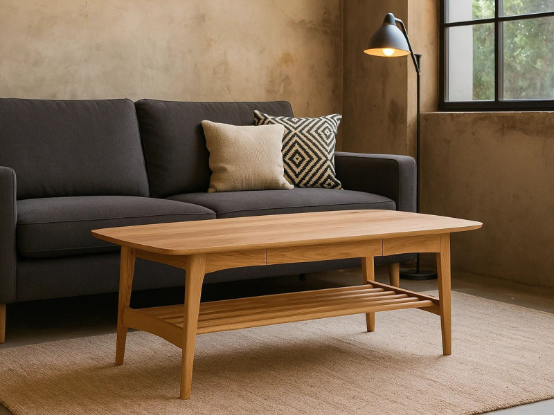 Ława Freja wood 130 cm z półką i szufladą, Oak oiled