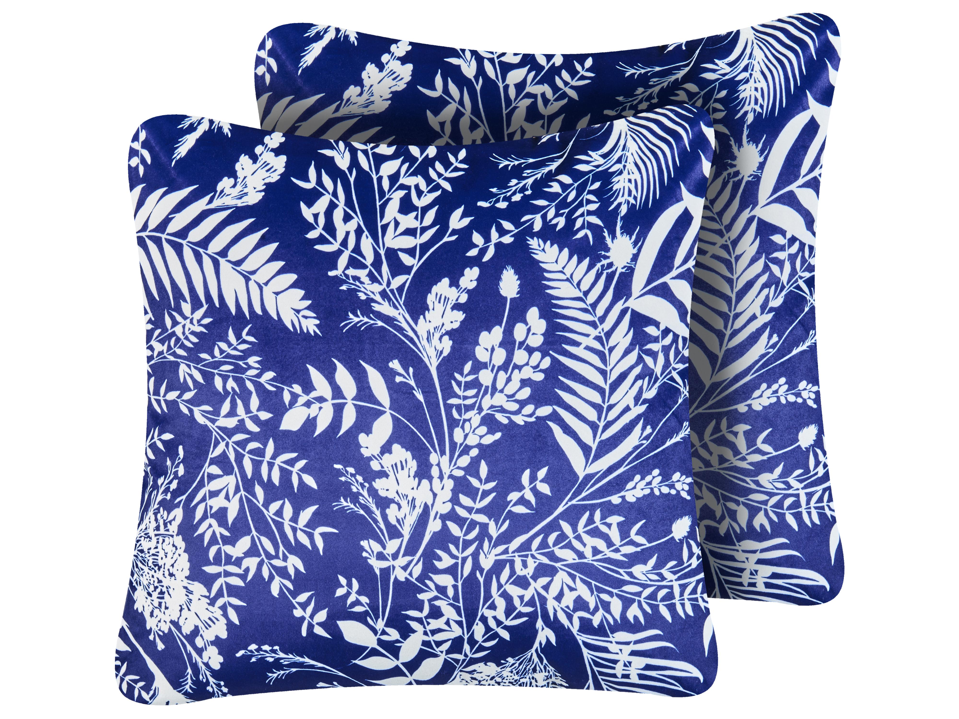 Set of 2 Outdoor Cushions GLIMMER Plant Pattern 30 x 50 cm Blue
