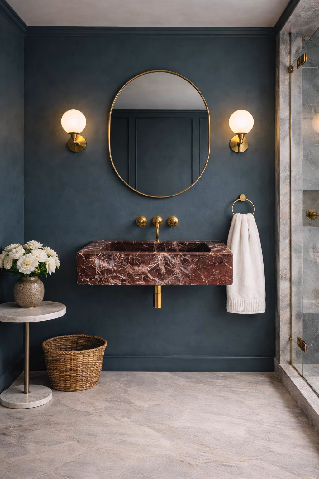 Marble Sink Rosso Levanto, Wall Mounted Sink, Bathroom Sink, Handcarved Sink, Luxury Natural Stone, Custom Size