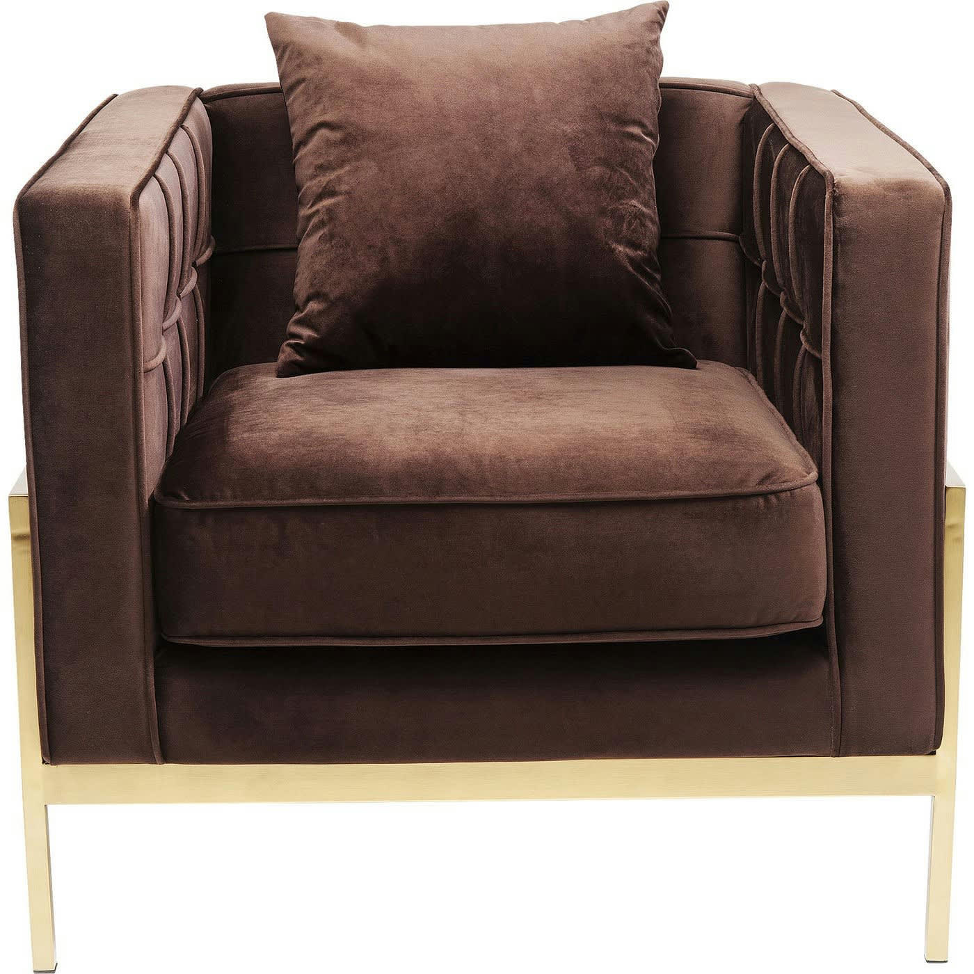 LOFT - Fauteuil en velours marron et acier doré