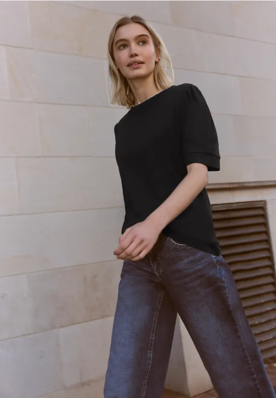 T-Shirt mit Rundhals und Puffärmeln