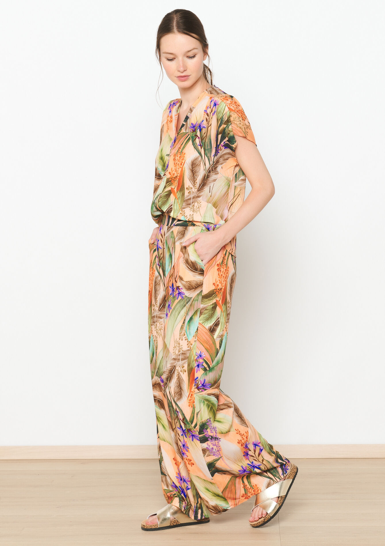 Losse broek met tropische print