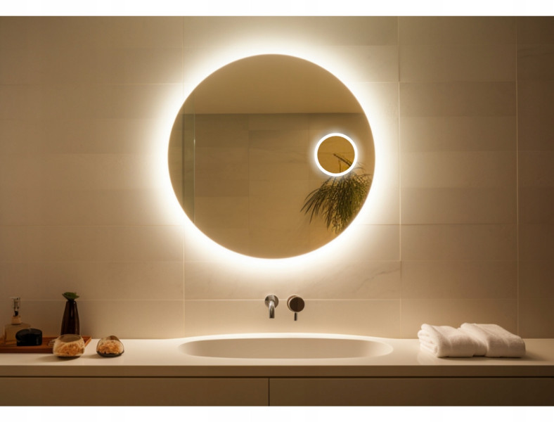 Lustro Led 60 Okrągłe Z Lusterkiem Kosmetycznym 3Xpowiększenie Do Makijażu