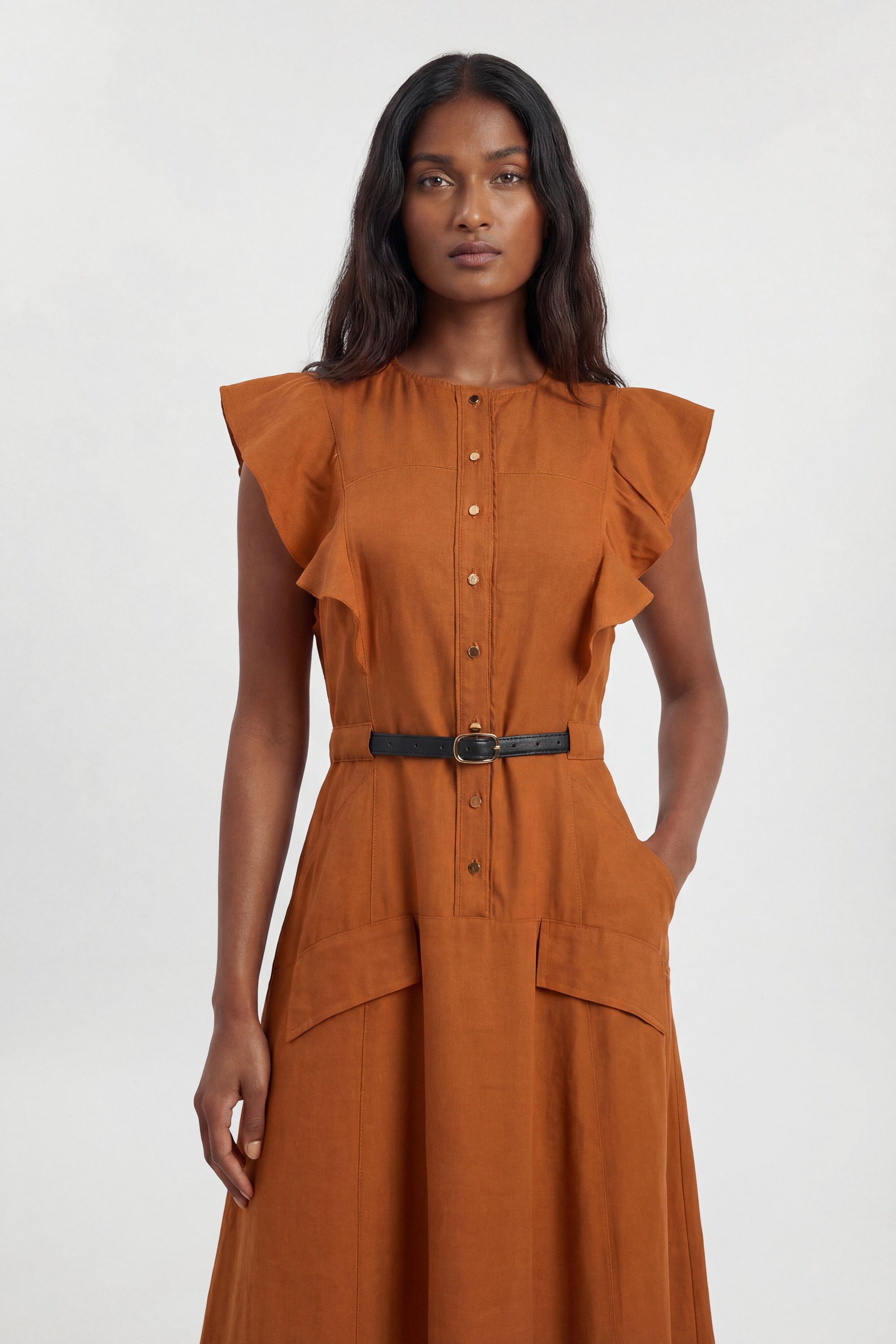 KarenMillen Petite Viscose Linen Woven Halter Neck Midi Dress