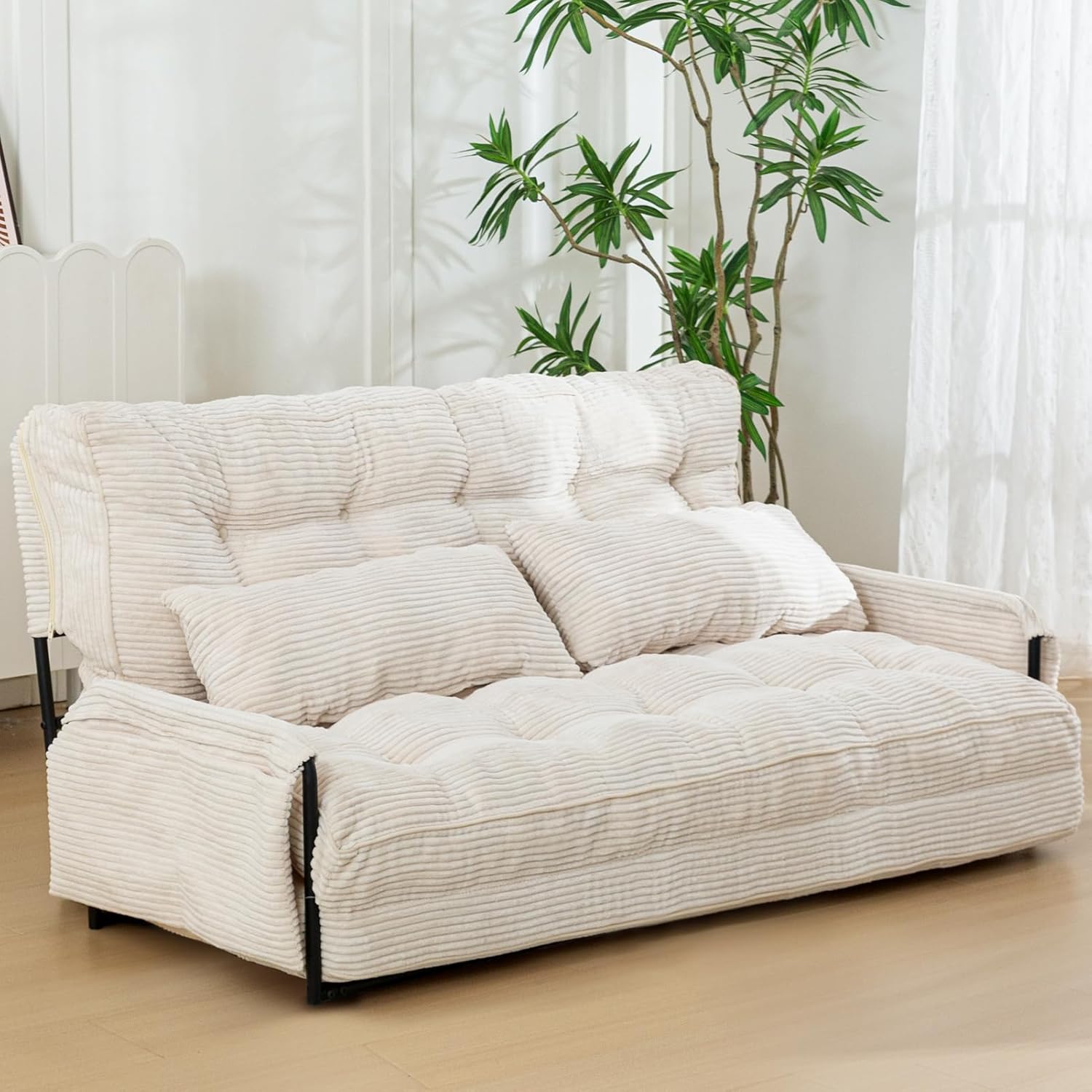 MAXYOYO Adjustable Floor Sofa Couch, Multi-Functional Bean Bag Bed, Loveseat Floor Couch Foldable Lazy Sofa Sleeper Bed for Reading Living Room, Beige
