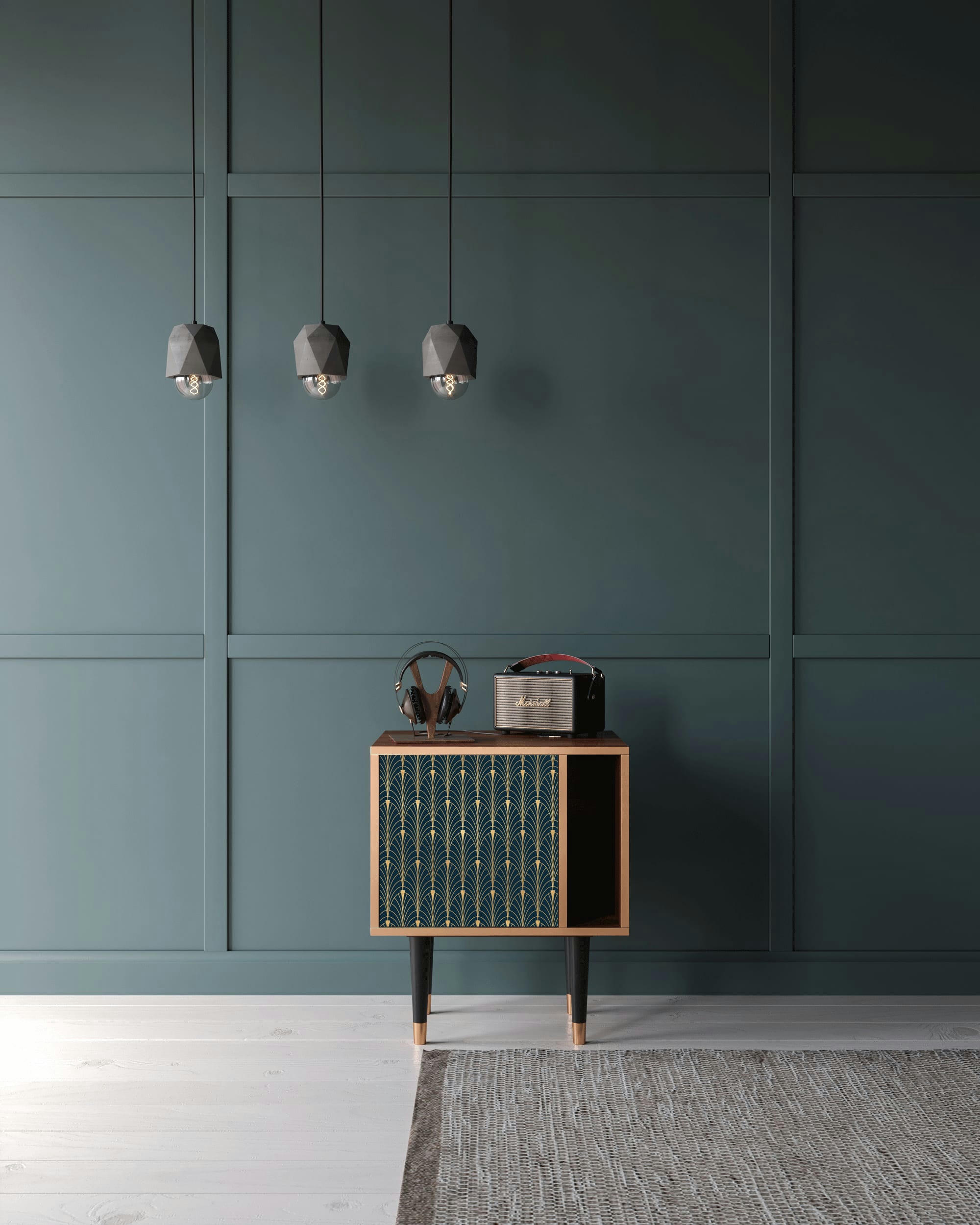 FLOWER OF THE NILE - Table de chevet bleu et jaune 1 porte L 58 cm