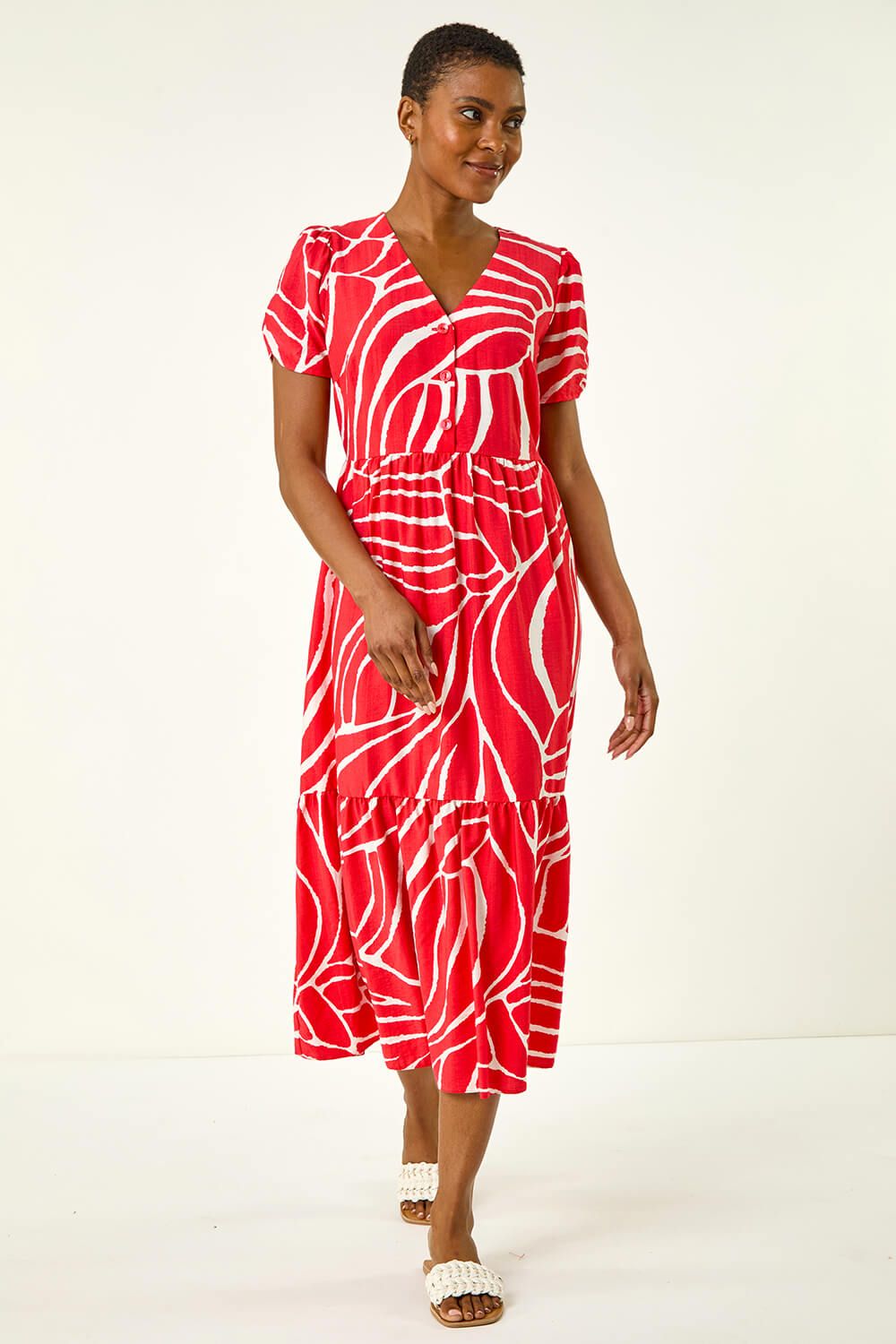Roman Linear Print Midi Shirt Dress