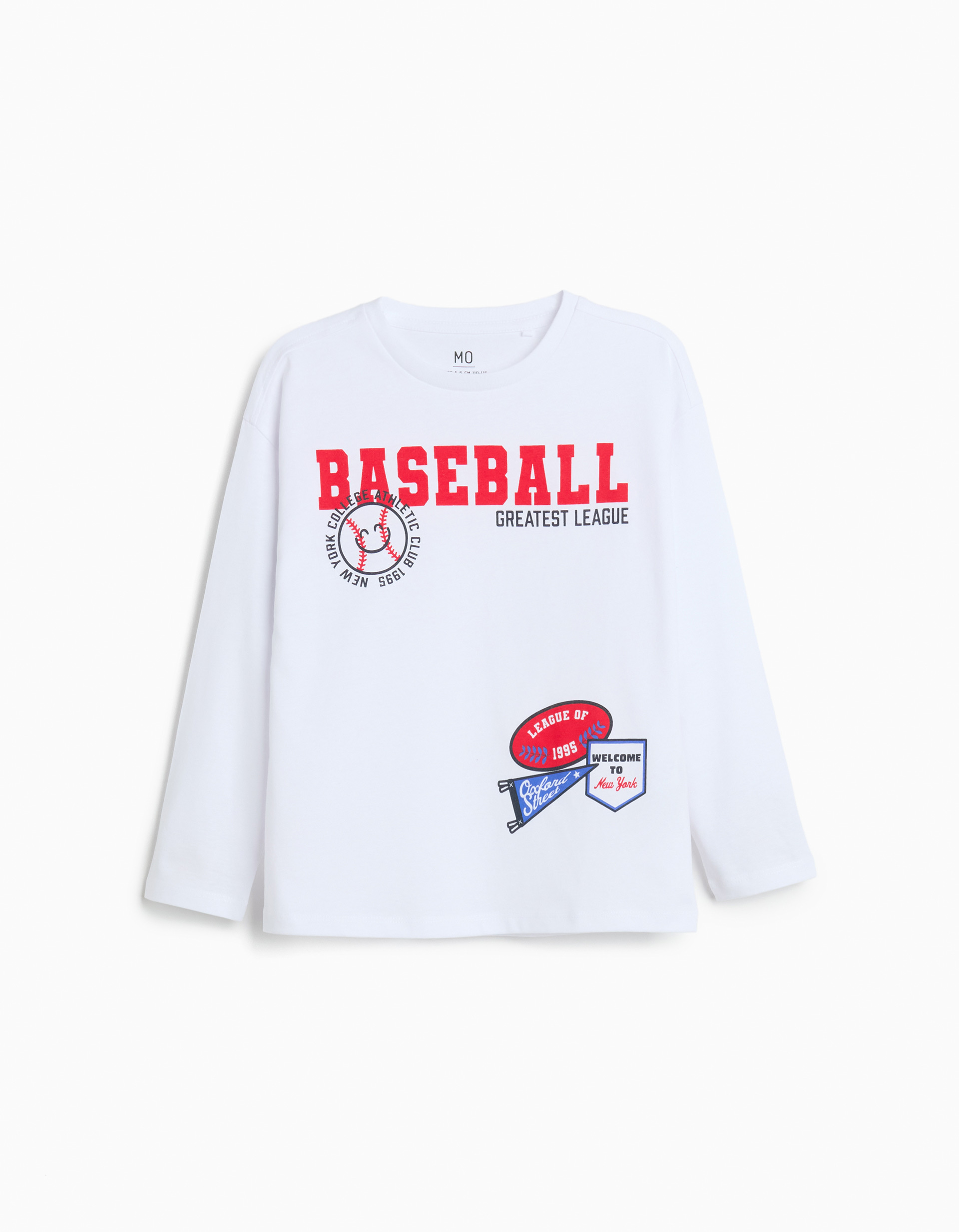 T-shirt de Manga Comprida, Menino, Branco