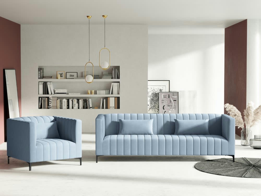 ANNITE - Fauteuil en velours bleu clair