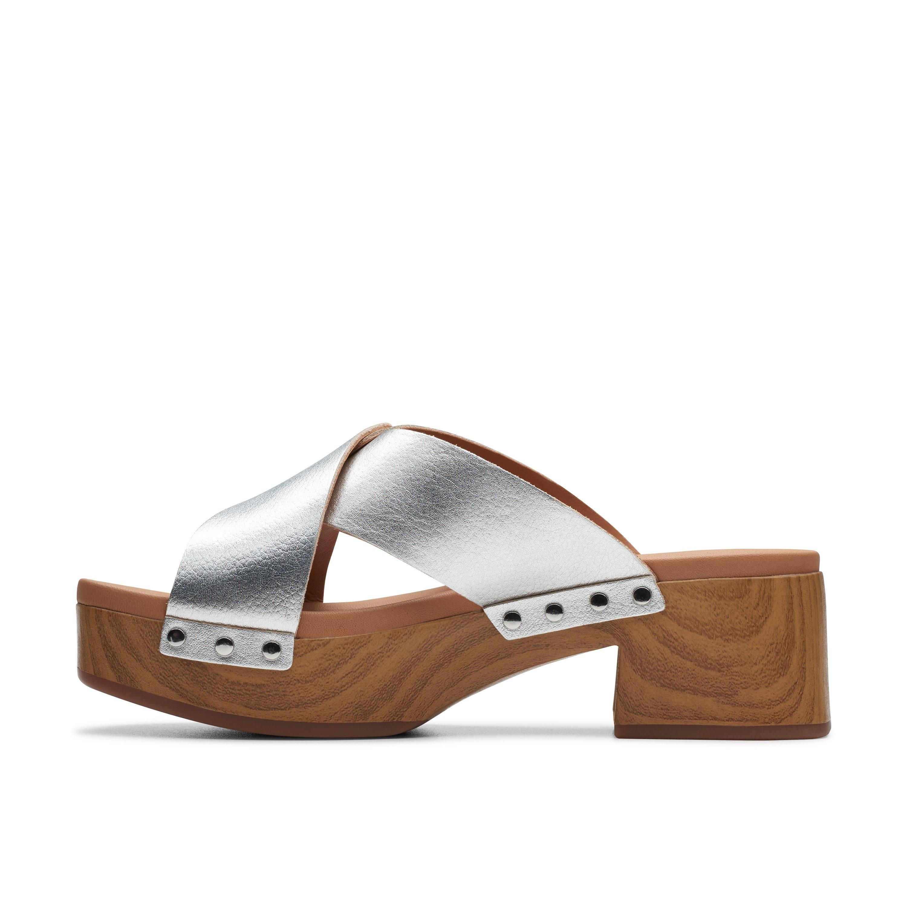 Clarks Sivanne Walk Silver Leather Heeled Sandals