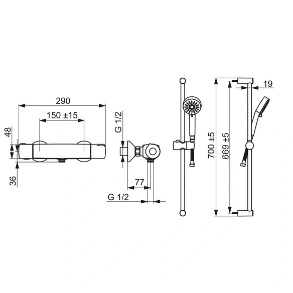 Duschsystem mit Thermostat, »HANSAPICO«, 3 Strahlarten, messingfarben