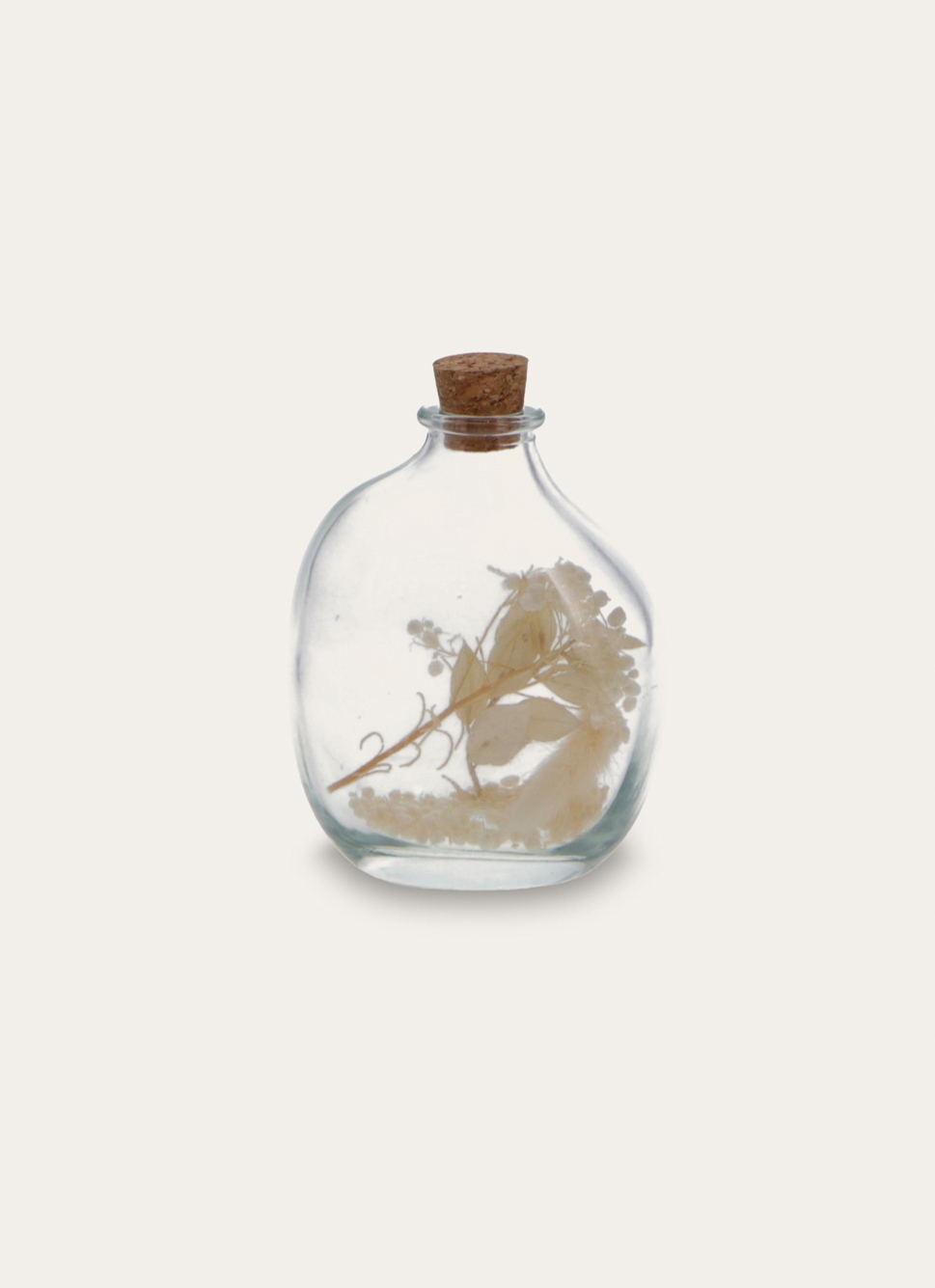 PETITE BOUTEILLE EN VERRE AVEC FLEURS SÉCHÉES TRANSPARENT