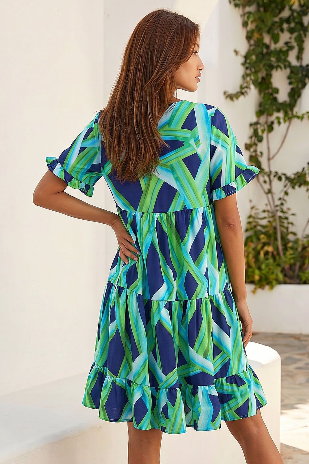 Roman Abstract Print Tiered Smock Dress