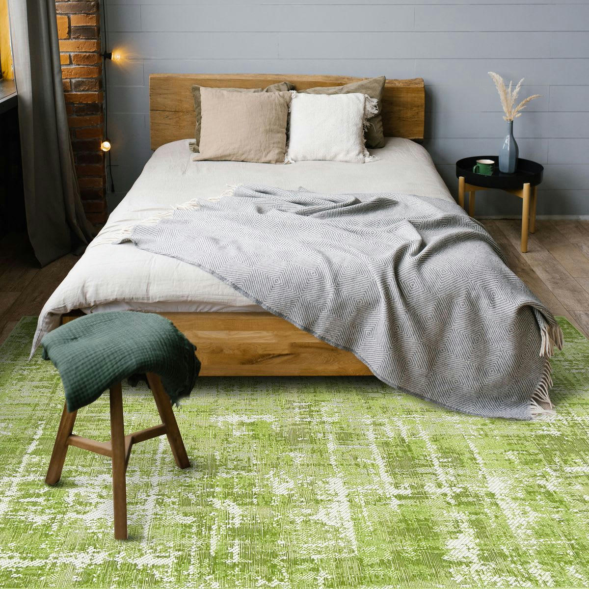 STELLE - Tapis effet patiné vintage vert 120x170